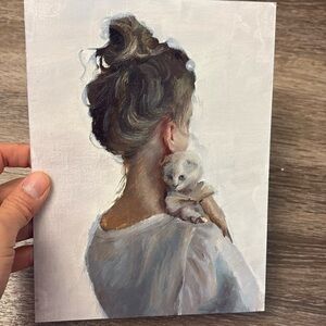 Oil painting girl with cat